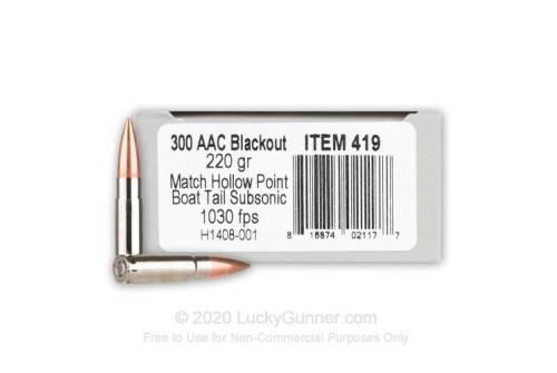 300 AAC Blackout - 220 Grain HPBT - Underwood Subsonic - 20 Rounds