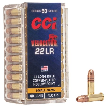 CCI 0047 Velocitor 22 LR 40 gr 1435 fps Copper Plated Hollow Point (CPHP) 50 Bx