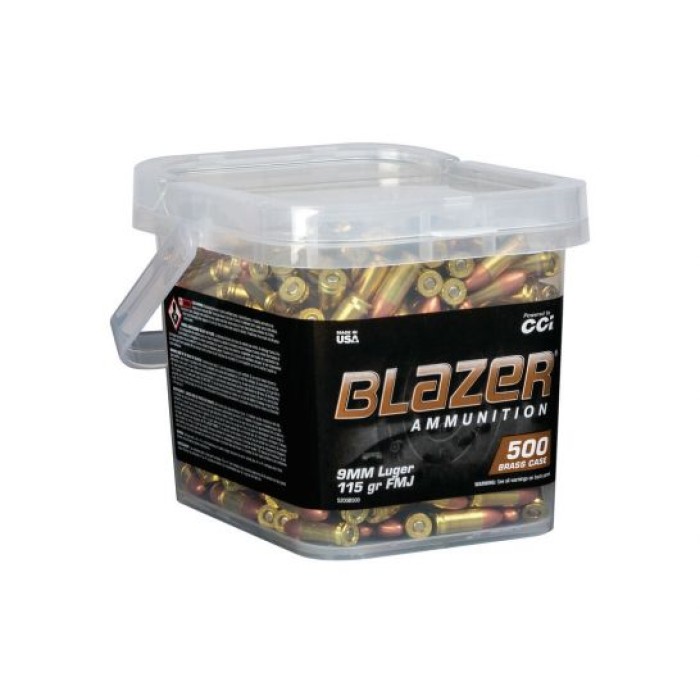 CCI Blazer Brass 9mm 115 gr FMJ 500 Rounds Ammunition - 5200B500