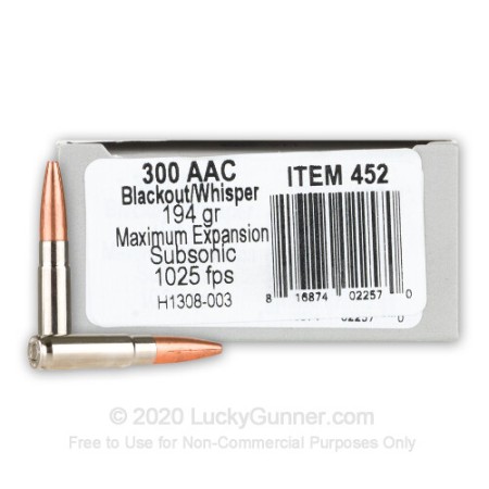 300 AAC Blackout - 194 Grain Maximum Expansion - Underwood Subsonic - 20 Rounds