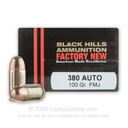 380 Auto - 100 Grain FMJ - Black Hills - 20 Rounds