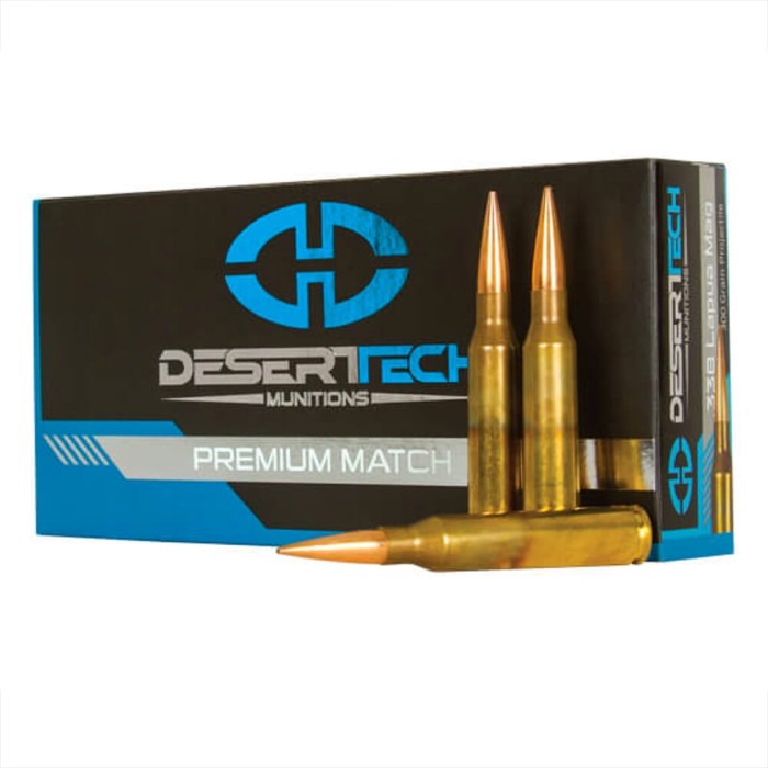 Desert Tech Premium Match .338 Lapua Magnum, 300 grain, Open Tip Match Boat-Tail Brass Cased Centerfire Rifle Ammo, 200 Rounds, DTM-338300-CS