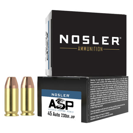 Nosler Match Grade JHP .45 ACP 230 Grain 850 Velocity Handgun Ammo