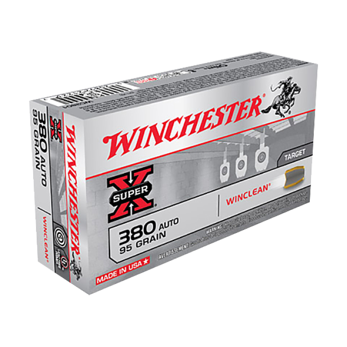 Winchester Super-X Target Brass Enclosed Base .380 Automatic Colt Pistol 95 Grain Handgun Ammo