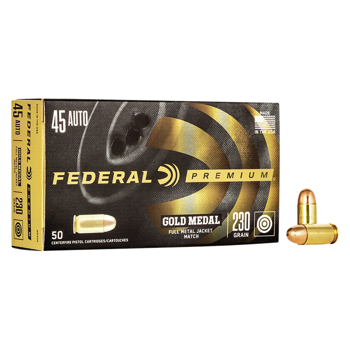 Federal Premium Gold Medal .45 ACP 230 Grain FMJ Handgun Ammo