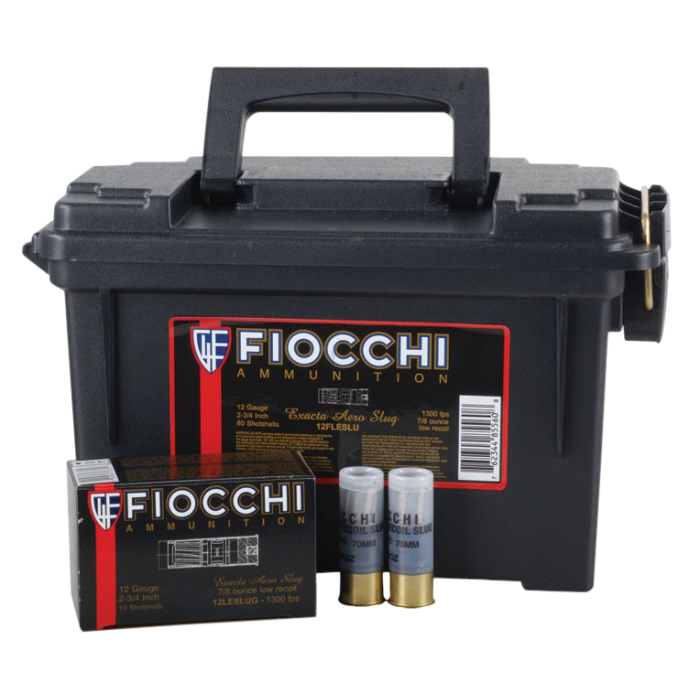 Fiocchi Exacta Aero Slug Shotshells with Plano Ammo Can - 12 Gauge - Slug - 80 Rounds - 1300 fps