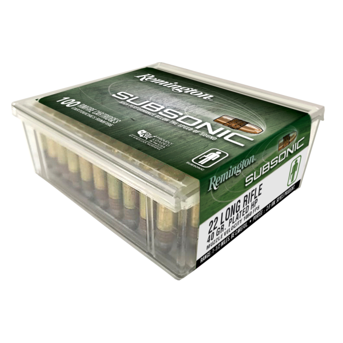 Remington Subsonic .22 LR 40 Grain Copper Plated Hollow Point Rimfire Ammo - 100 Rounds