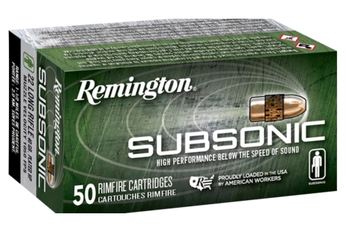 Remington Subsonic .22 LR 40 Grain Copper Plated Hollow Point Rimfire Ammo - 50 Rounds