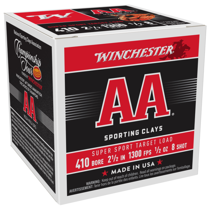 Winchester AA Supersport Sporting Clays Shotshells - .410 Bore - #8 Shot - 250 Rounds