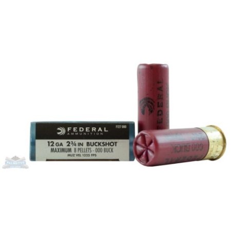 Federal 12ga 2.75" 8 Pellets 000 Buck Power-Shok Shotshell Ammunition 5rds - F127 000