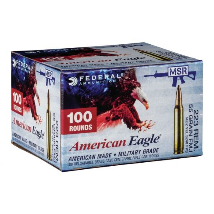 American Eagle 223 Rem 55gr FMJBT Ammunition, 100rds - BP223BL