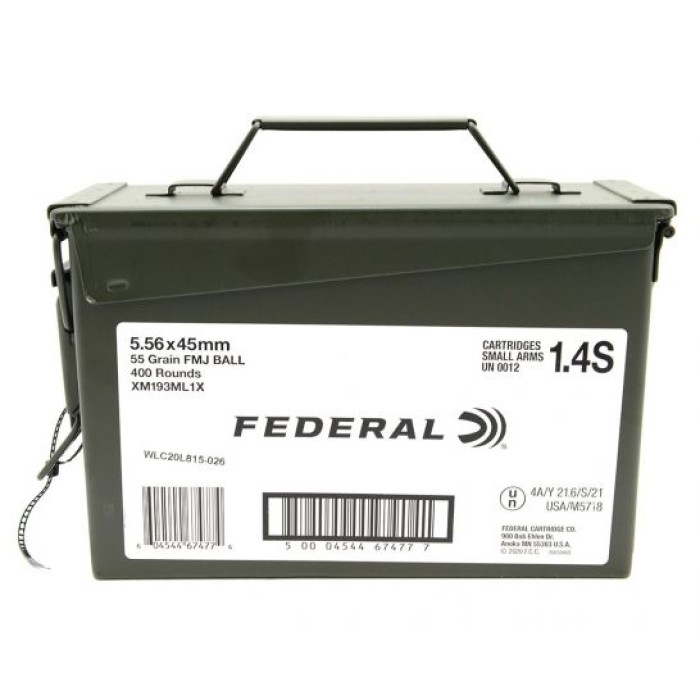 Federal 5.56 Ammo 55 Grain FMJ 400 Round Ammo Can - XM193ML1X