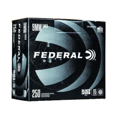 Federal Black Pack 9mm 115gr FMJ 250 rounds - Brass Casing