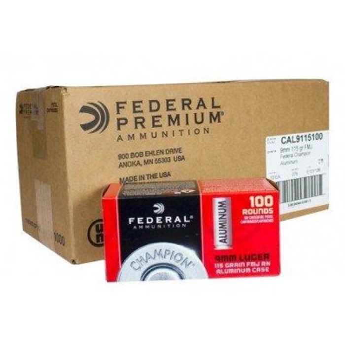 Federal 9mm 115gr aluminum ammo 1000 rds. CAL9115100C