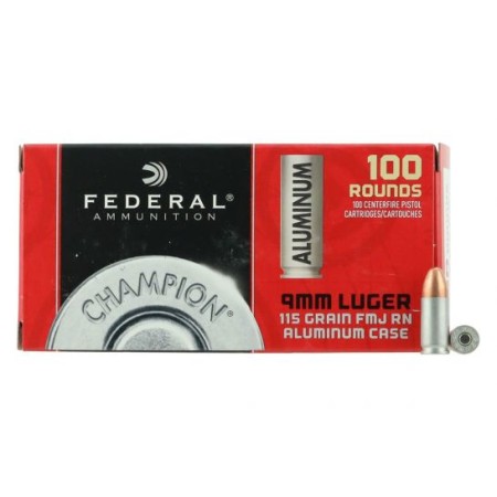 Federal Champion 9mm 115 gr FMJ 100 Rounds Aluminum Cased Ammunition - CAL9115100