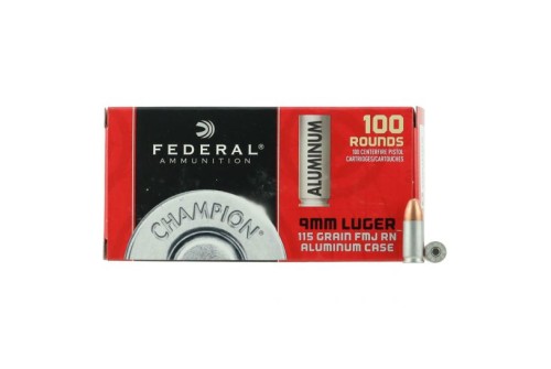 Federal Champion 9mm 115 gr FMJ 100 Rounds Aluminum Cased Ammunition - CAL9115100