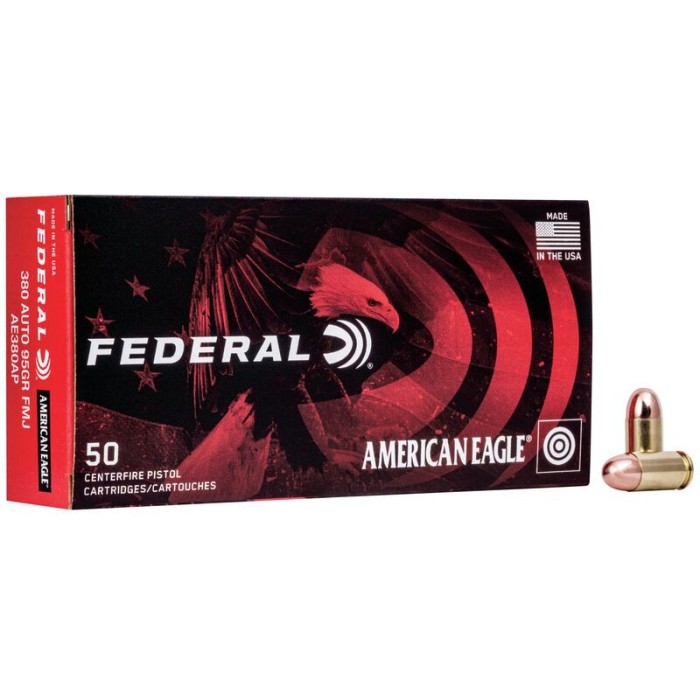 Federal American Eagle 380ACP 95 Grain Full Metal Jacket 50 Rd Bx - Dirty Bird Industries