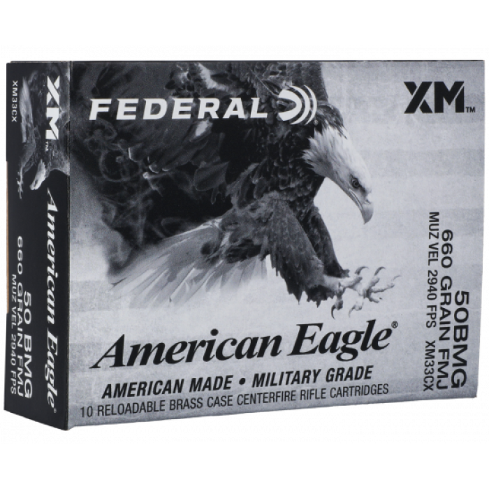 Federal American Eagle .50 BMG Ammo 660 Grain FMJ,10 rds - XM33CX