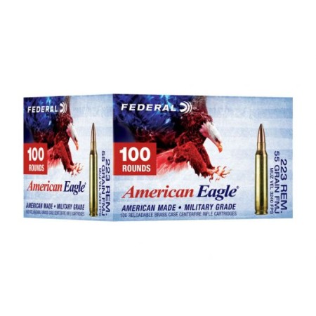 Federal American Eagle 55 gr FMJBT .223 Remington Ammunition, 100 Rounds - AE223BLX