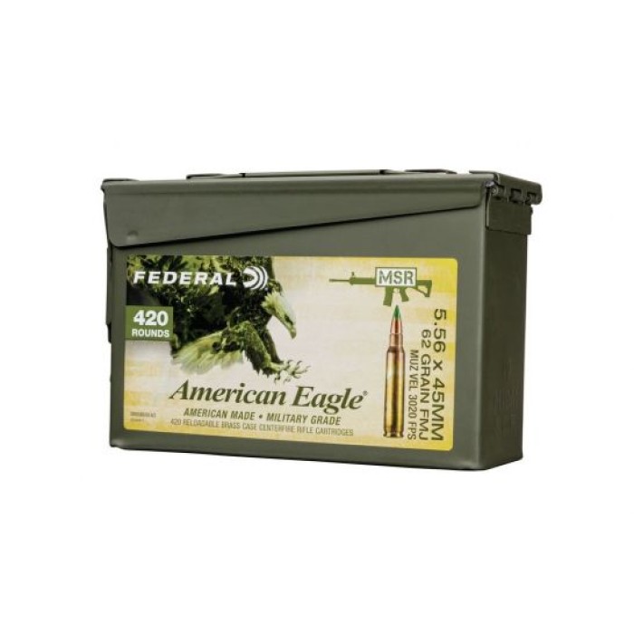 Federal American Eagle 5.56 62gr FMJ-BT 420rd Loose M2A1 Ammo Can - XM855BK420 AC1