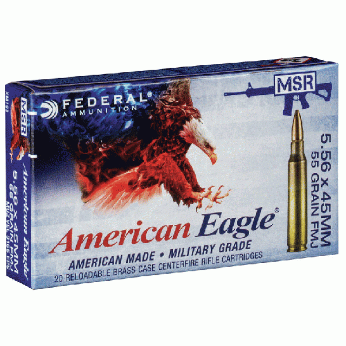 American Eagle Training 55gr FMJBT 5.56 NATO Ammo, 100/box - XM193BL