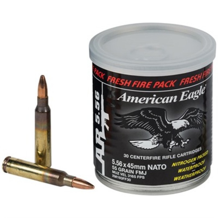 Federal American Eagle 5.56x45mm NATO Ammo 55 Grain Full Metal Jacket Boat Tail Fresh Fire 30 Rounds in Sealed Can