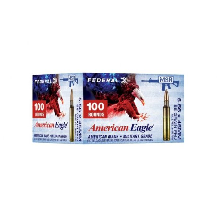 Federal American Eagle Training 55 gr FMJ 5.56x45 Ammunition 100 Rounds - XM193BLX