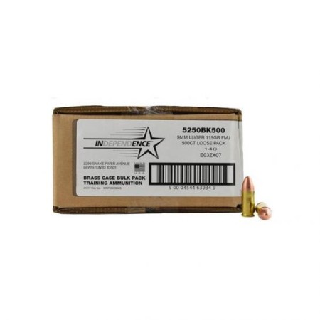 Federal Independence 115 gr FMJ 9mm Ammunition 500 Round Value Pack - 5250BK500