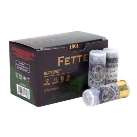 Fetter .12 Gauge Centerfire Shotgun Buckshot Ammo, 15 Rounds, RDGFT120020