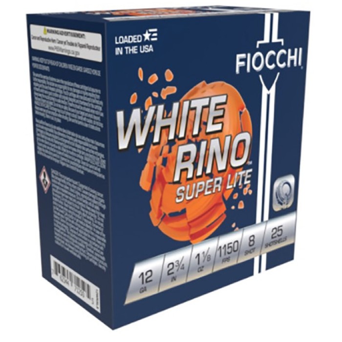 Fiocchi White Rino 12 GA, 2-3/4in. 1-1/8oz. #8 Shot - 250 Rounds [MPN: 12WRSL8]