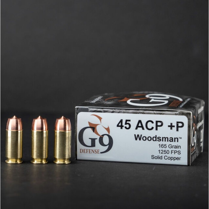 G9 Defense 45 ACP +P 165 Grain Copper Solid Brass Cased Pistol Ammo, 20 Rounds, WM-45ACP-165A