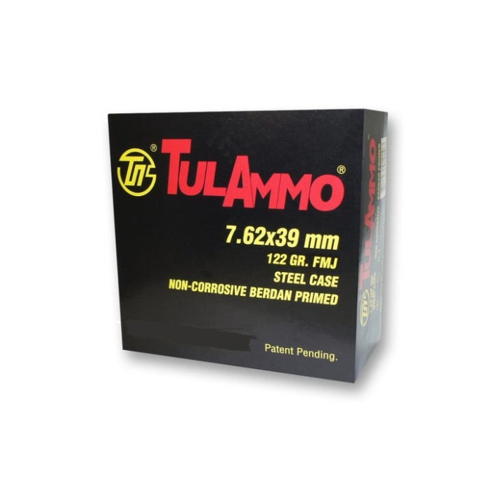 TulAmmo Rifle Ammunition 7.62x39mm 122 gr FMJ 2396 fps 1000/ct Case, UL076210C