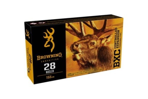 Browning BXC .28 Nosler 155 grain Controlled Expansion Terminal Tip Centerfire Rifle Ammo, 20 Rounds, B192200281