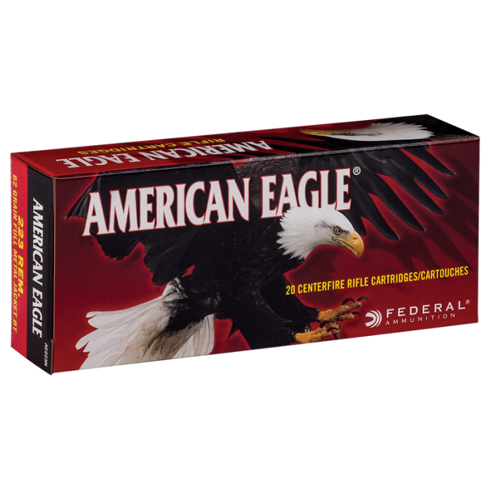 Federal American Eagle Rifle Ammunition .223 Rem 62 GR FMJ 3020 fps 500/ct AE223NC