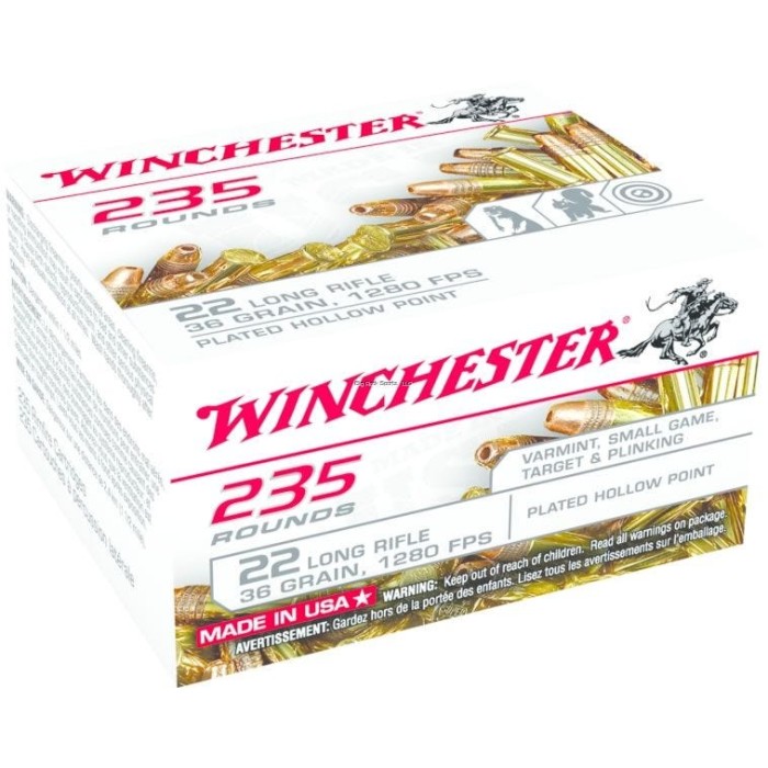 WINCHESTER 22 LR 36 Grain CPHP Ammo, 235 Round Box (USA235LRH)