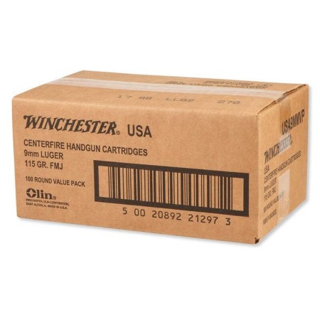 Winchester Handgun Ammo 9mm Luger 115 gr FMJ 1190 fps 1000/case, USA9MMVPC