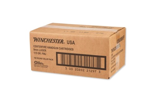 Winchester Handgun Ammo 9mm Luger 115 gr FMJ 1190 fps 1000/case, USA9MMVPC