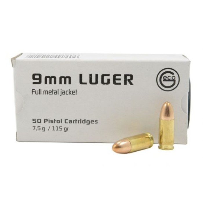 Geco 9mm 115gr FMJ 50rd Ammo Box - 220440050