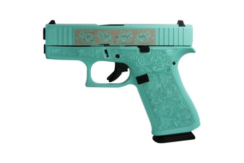 Glock 43X Engraved Paisley 9mm Pistol, Tiffany Blue - GLPX4350201GRP