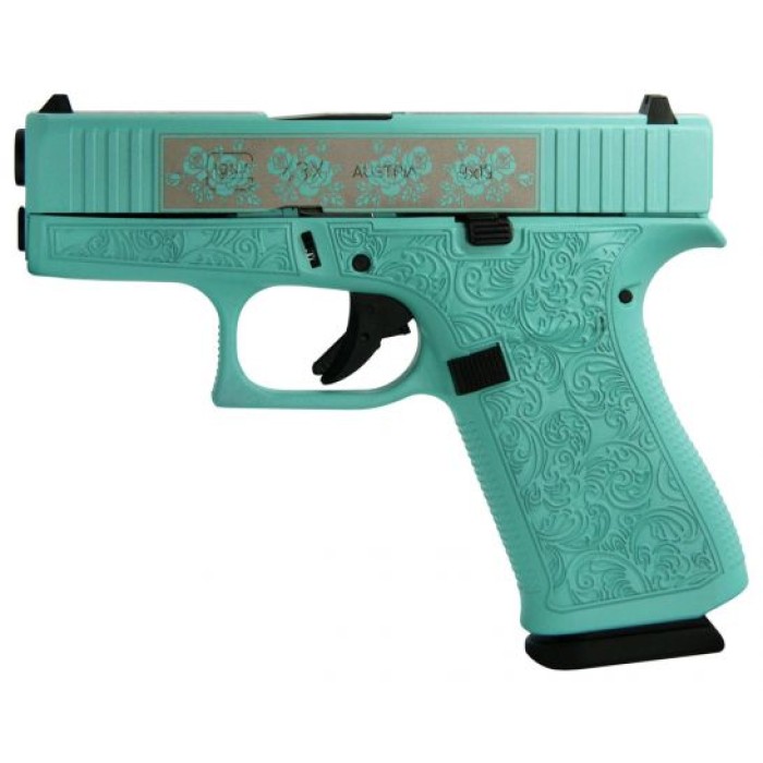 Glock 43X Engraved Paisley 9mm Pistol, Tiffany Blue - GLPX4350201GRP