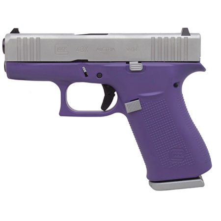 Glock 43X Subcompact 9mm, 3.41" Barrel, Silver/Bright Purple, Fixed Sights, 2x10rd Mags