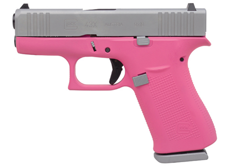 Glock 43X Subcompact 9mm, 3.41" Barrel, Silver/Prison Pink, Fixed Sights, 2x10rd Mags