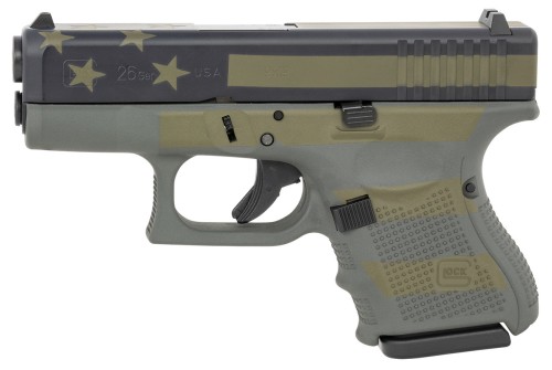 Glock 26 Gen4 9mm, 3.43" Barrel, Fixed Sights, Overall Operator Flag Cerakote, 10rd