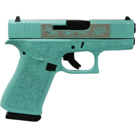 Glock 43X Tiffany Blue 9mm 3.41" Barrel 10-Rounds "Glock & Roses" Custom Engraving USA Made