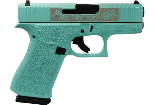 Glock 43X Tiffany Blue 9mm 3.41" Barrel 10-Rounds "Glock & Roses" Custom Engraving USA Made