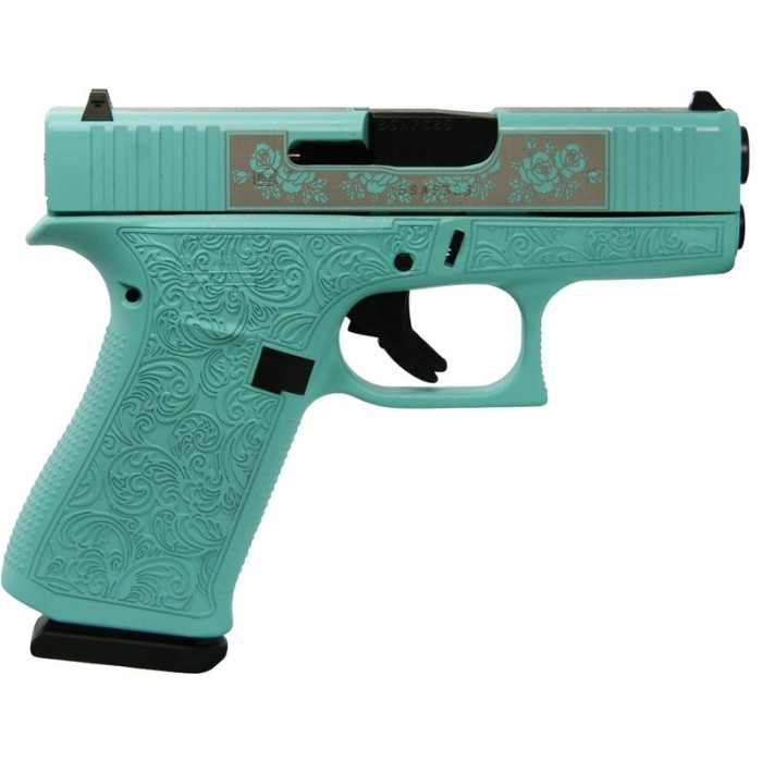 Glock 43X Tiffany Blue 9mm 3.41" Barrel 10-Rounds "Glock & Roses" Custom Engraving USA Made