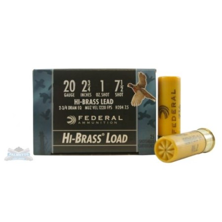 Federal 20ga 2.75" 1oz #5 "Game-Shok" Hi-Brass Lead Shotshells 25rds -  H204 7.5