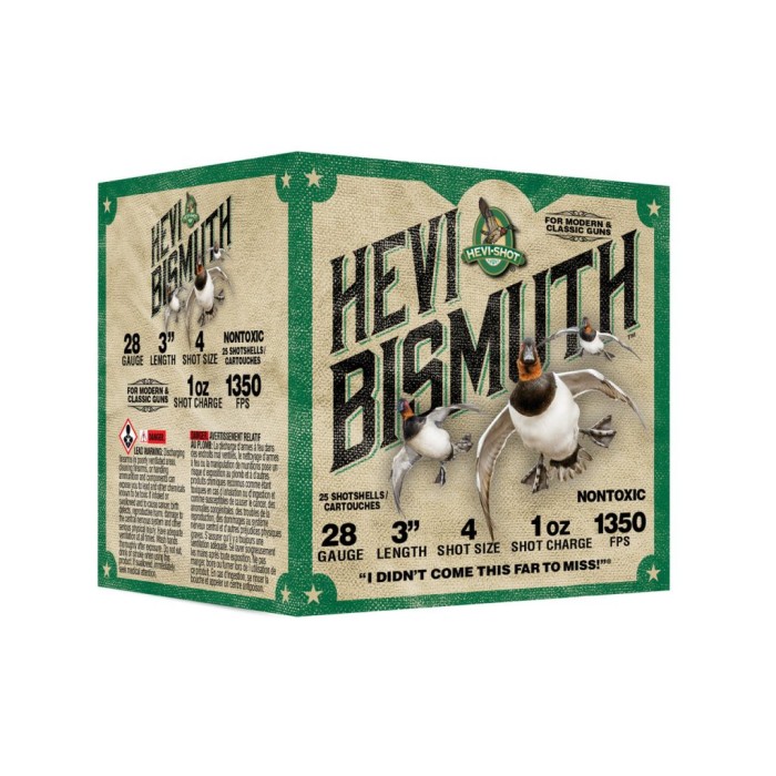 HEVI-Shot Hevi Bismuth 28 Gauge 3in Shotgun Ammo, 4 Bismuth Shot, 1oz, 25 Rounds, HS18434-25RD