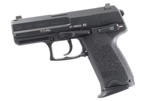 HK, USP9, Double Action/Single Action, Polymer Frame Pistol, Compact, 9mm, 5.2" Barrel, Black, Night Sights, Manual Thumb Safety, 10 Rounds, 3 Magazines