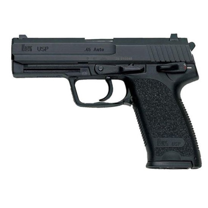 HK, USP, V1, DA/SA, Full Size, 45ACP, 4.41" Barrel, Polymer Frame, Black Finish, 3 Dot Sights, Safety, Decocker, 10Rd, 2 Magazines